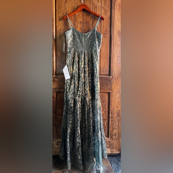 Antoinette Teal and Gold Metallic Lace Maxi Dress - Picture 7 of 8